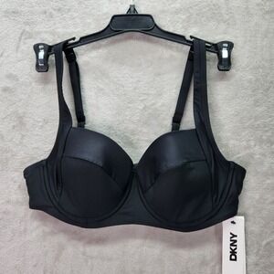 DKNY Bikini Swim Top Womens Size L Molded UPF 40 Stretch Underwire Support Black